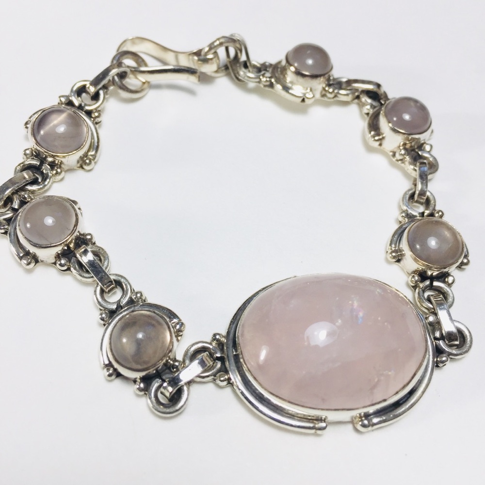 Rose Quartz and 925 Silver Bracelet